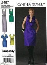 Simplicity 2497 CYNTHIA ROWLEY Column Dress w Ruffle Neck, Pockets Sz 4-12 UNCUT