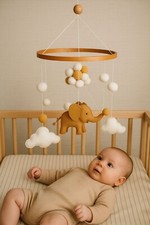 Elephant mobile Felt Nursery Crib Neutral Baby Mobile Cloud Handmade