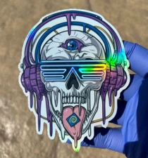 Psychedelic Skull Holographic Sticker Waterproof Vinyl Trippy Music Art Decal