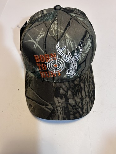 'Born To Hunt' Dear Head Camo Casual Adj Strap Cap One Size Fits All - Picture 2 of 12