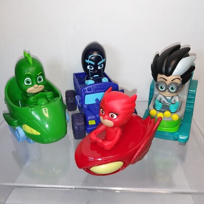 PJ Masks Mini Racers Vehicles Gekko Owlette Night Ninja & Romeo Wheelies Cleaned