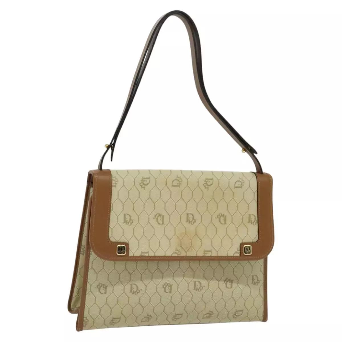 Sac à main Christian Dior toile nid d'abeille PVC cuir beige authentique 110505