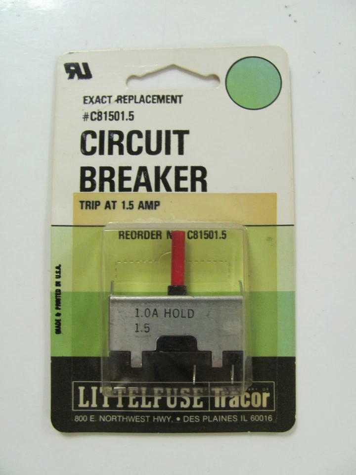 Littelfuse C81501.5, 1.5A Trip, 1A Hold, Circuit Breaker, 81501.5, NOS