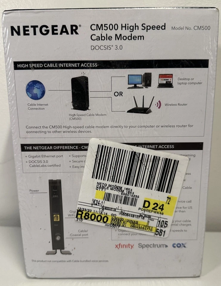 NEW Netgear High Speed Cable Modem Model CM500 - SEALED! - Image 2 of 2