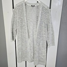 J.Jill Open Knit White Blue Cardigan Large Coastal Beach Travel Breathable