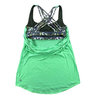 Lululemon Free To Be Wild Top Womens 4 Strappy Leaf Print Bra Loose Green Tank