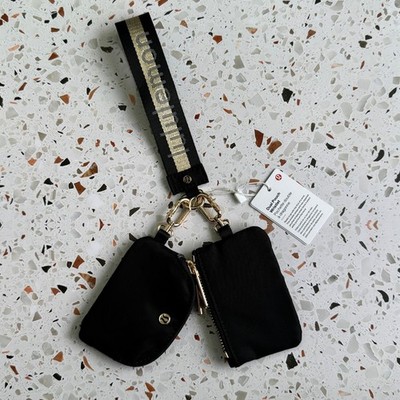 Lululemon Athletica Dual Pouch Wristlet Keychain Wallet Gold and Black