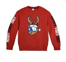 Boys Holiday Time Reindeer Christmas Sweatshirt in Red Ugly Sweater Size M 8 