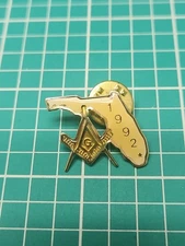 Vtg Freemason Masonic 1992 Florida Gold Tone Lapel Pin