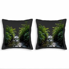 Set of 2 18x18in Throw Pillow Covers-Green Nature Pattern Sparkling StreamDesign