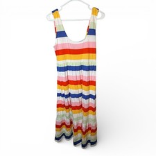 J.Crew Rainbow Stripe Tiered Maxi Dress M 100% Cotton Colorful Dopamine Pride