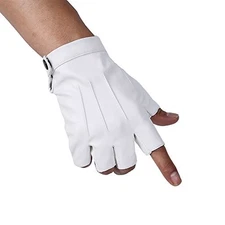  Men PU Leather Punk Half Finger Snap Performance Gloves White