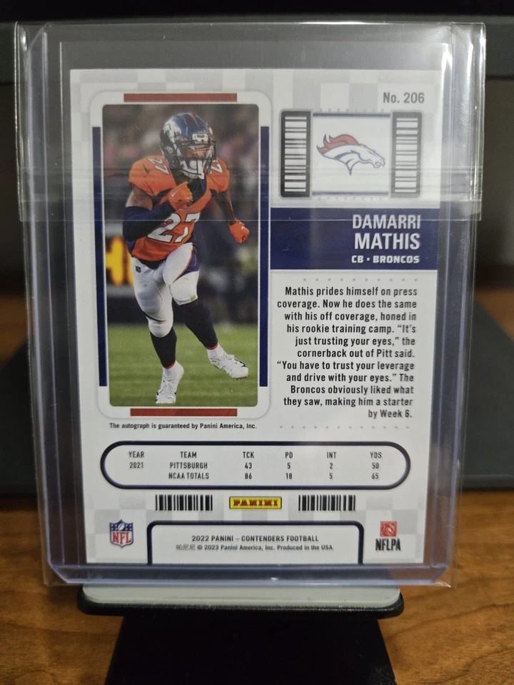 2022 Panini Contenders - Rookie Ticket Damarri Mathis #206 (AU, RC) - Image 2 of 2