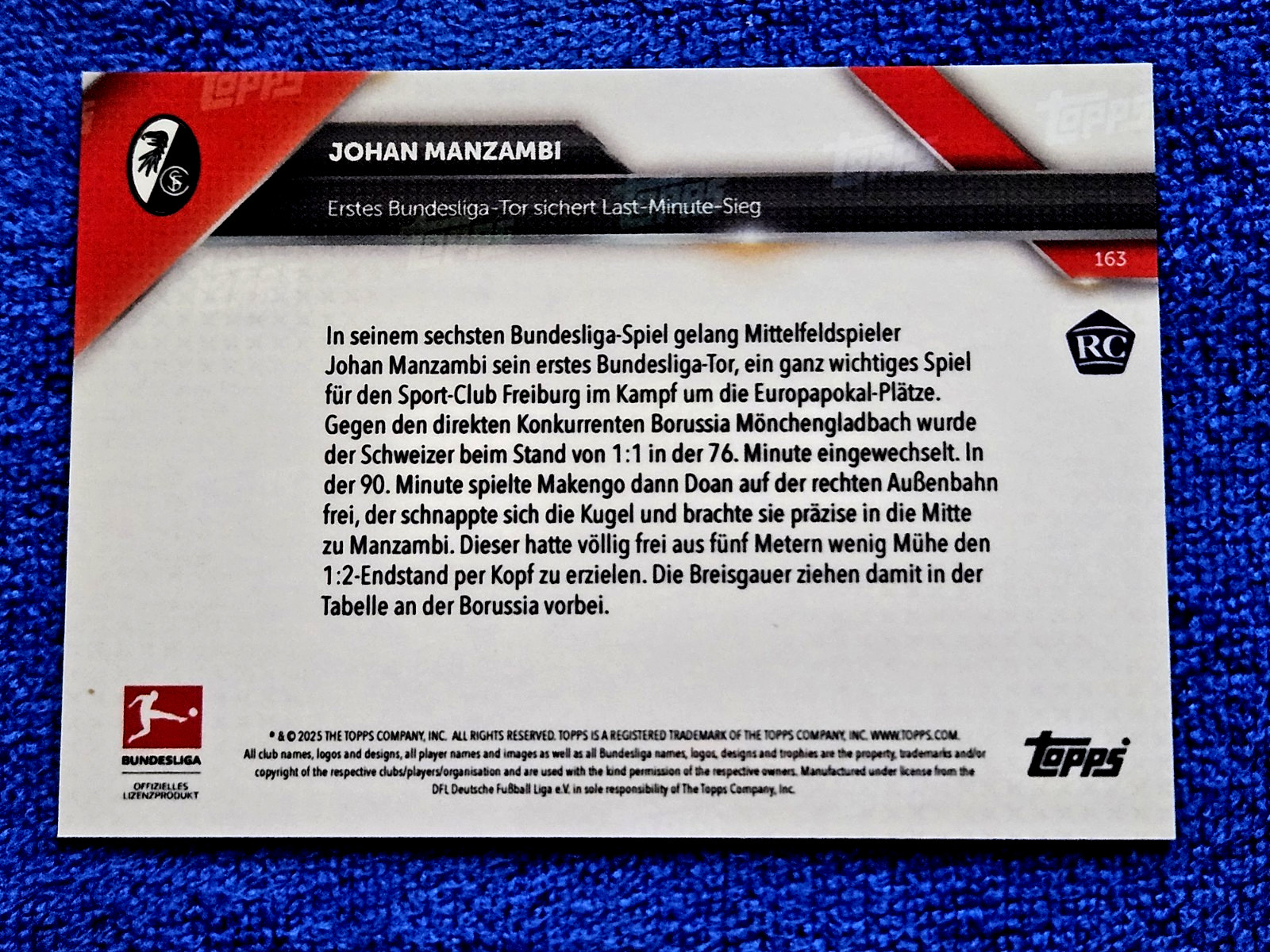 2024-25 Topps Now Bundesliga Johan Manzambi Freiberg Gold #/50 Rookie MINT #163 view 10