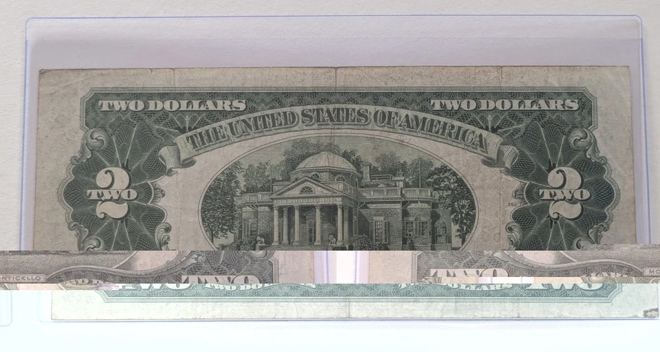 US Two Dollars, 1928 G, $2 Red Seal, Misaligned Print - Image 2 of 2