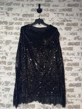 Little Black Sequin Sleeveless Mini Dress w/ Attached Cape - Size 2XL