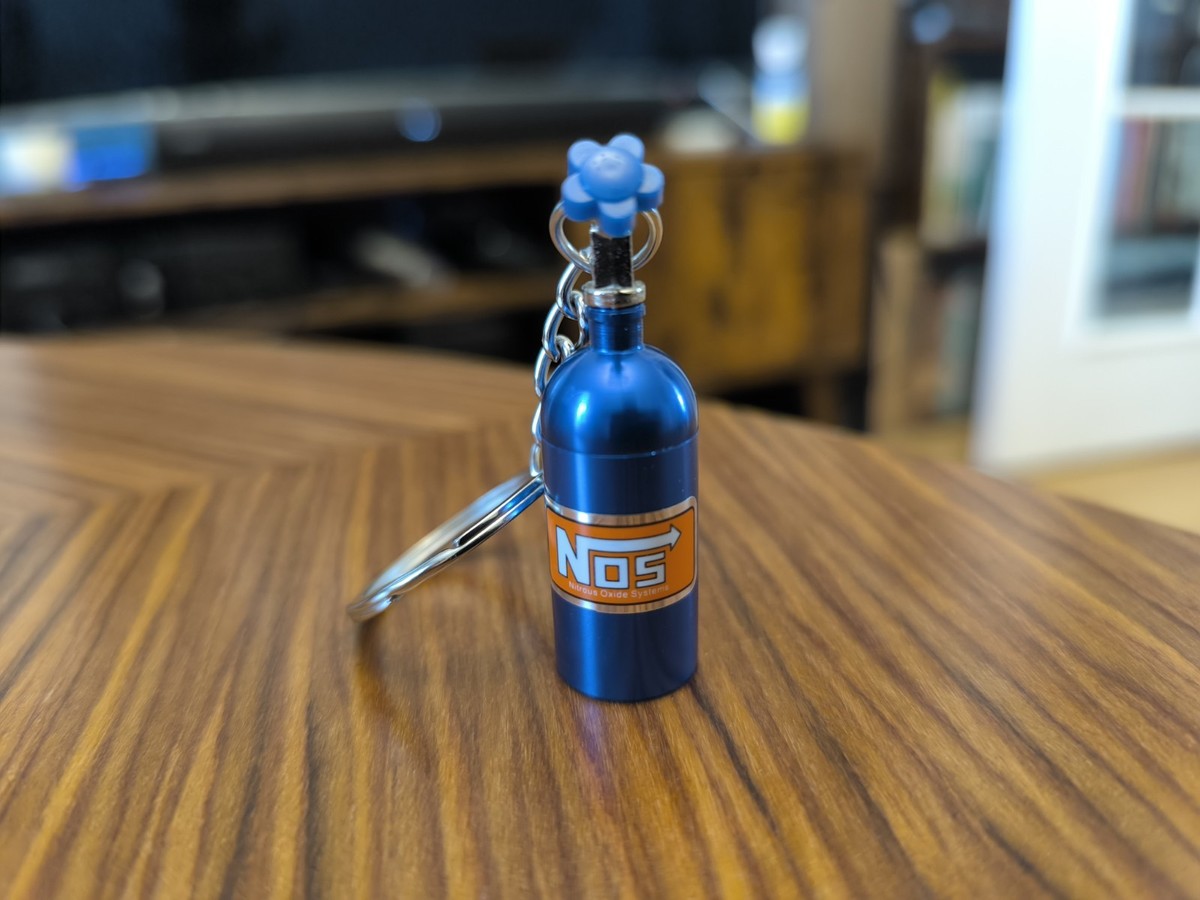 Mini Fast Furious NOS Bottle Key Ring Key Chain in Blue