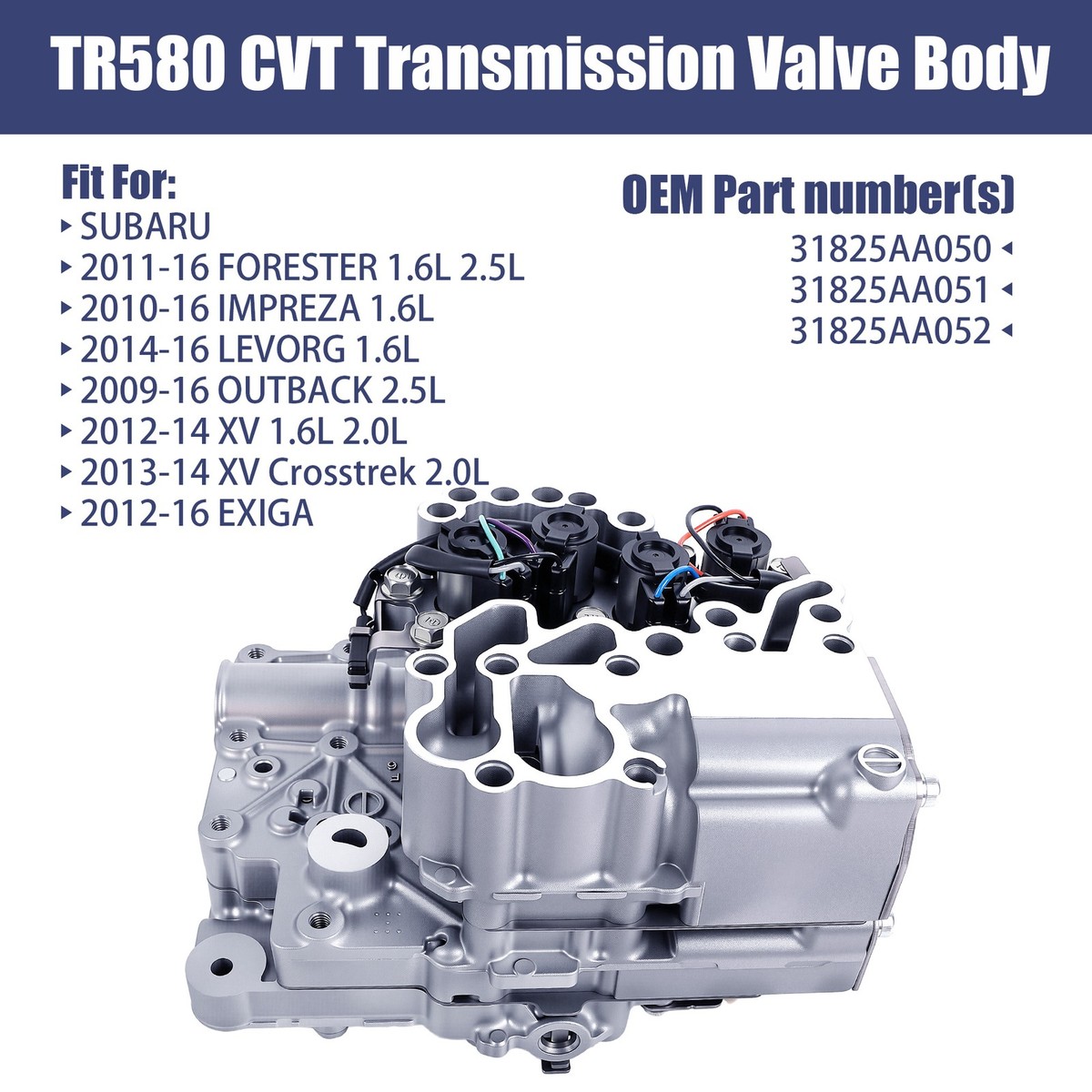 Cuerpo Válvula Transmisión Subaru Cuerpo De Válvula De Transmisión CVT TR580 Para Subaru Forester, Impreza, Outback 2012-2016 – Con Solenoide Cuerpo Válvula Transmisión TR580