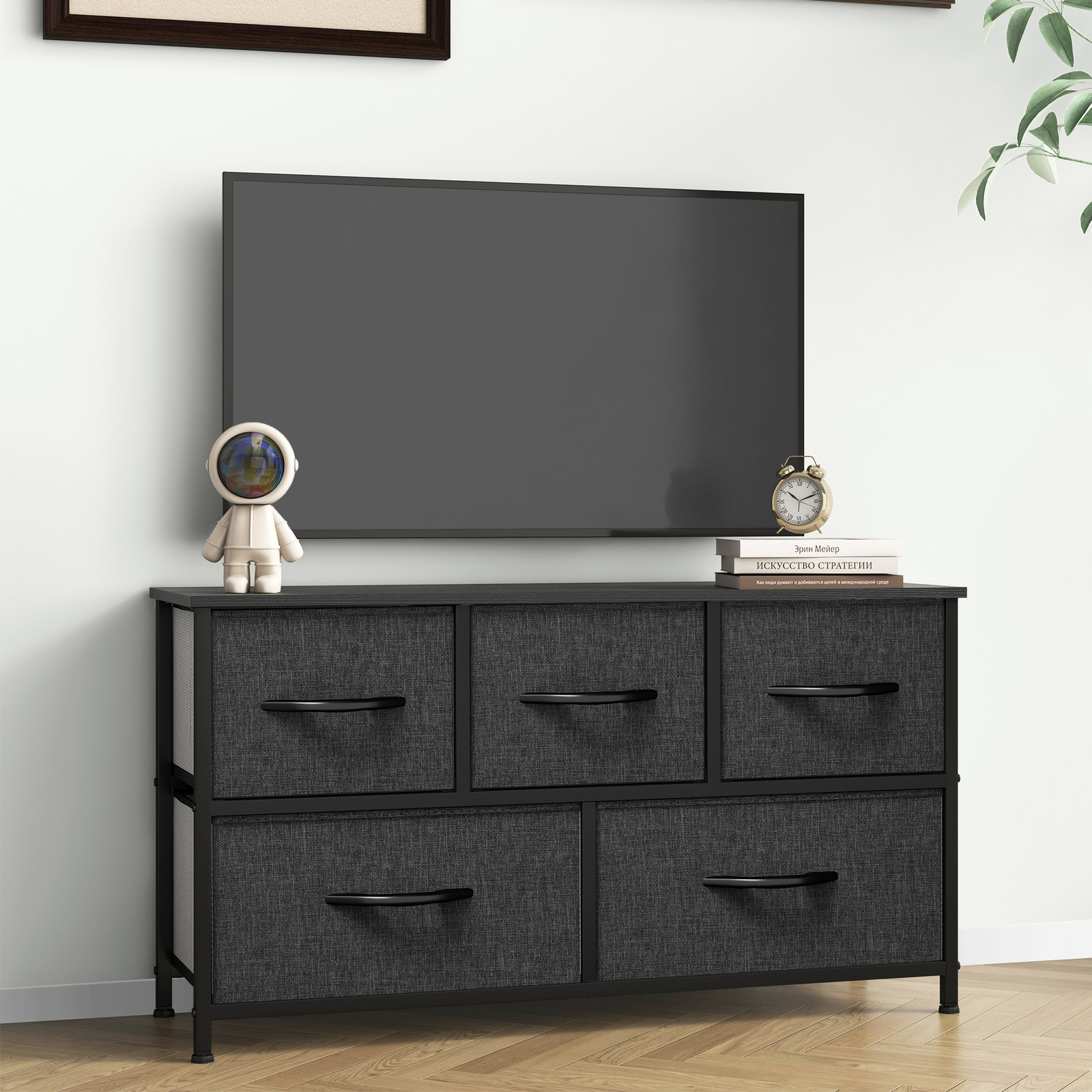 TAUS 5 Drawers Dresser Fabric Storage Tower Wooden Top Organizer for Bedroom