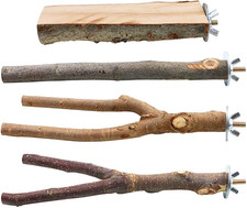 4 Pack Natural Wood Bird Perch Parrot Stand Branches Fork Toys,Pet Bird Cage Woo