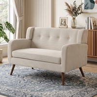 Homcom Sofa 2 Sitzer 118 Cm Couch Mit Cord-Optik, Knopfheftung, Holzbeinen