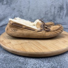 UGG Shoes Womens Size 6 Brown Suede Moccasin Slippers Shearling Lined Indoor