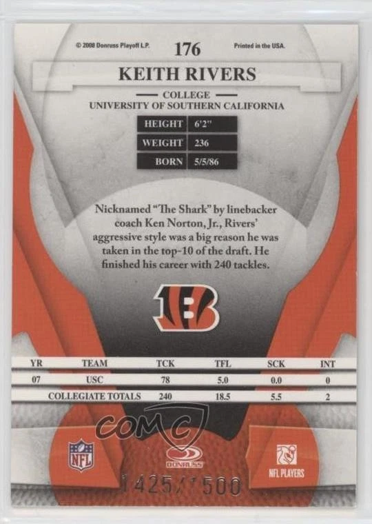 2008 Leaf Certified Materials New Generation /1500 Keith Rivers #176 Rookie RC - Image 2 of 2