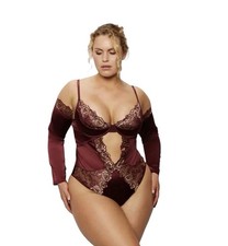 NWT Frederick s of Hollywood Andrina Gold Lace Burgundy Satin Teddy/Bodysuit S