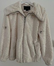Centigrade Cream Faux Fur Hooded Full Zip Short Jacket Regular Fit Size S