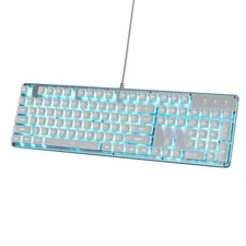Typewriter Gaming Keyboard Full-Size Ice Blue Backlit Quiet Metal PC White