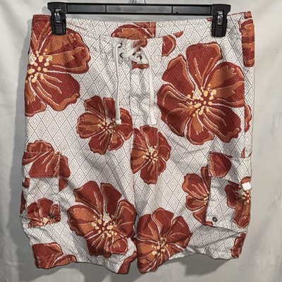 Red Camel Men s Size 32 Swim Trunks Red Floral Pattern Extra Pockets!