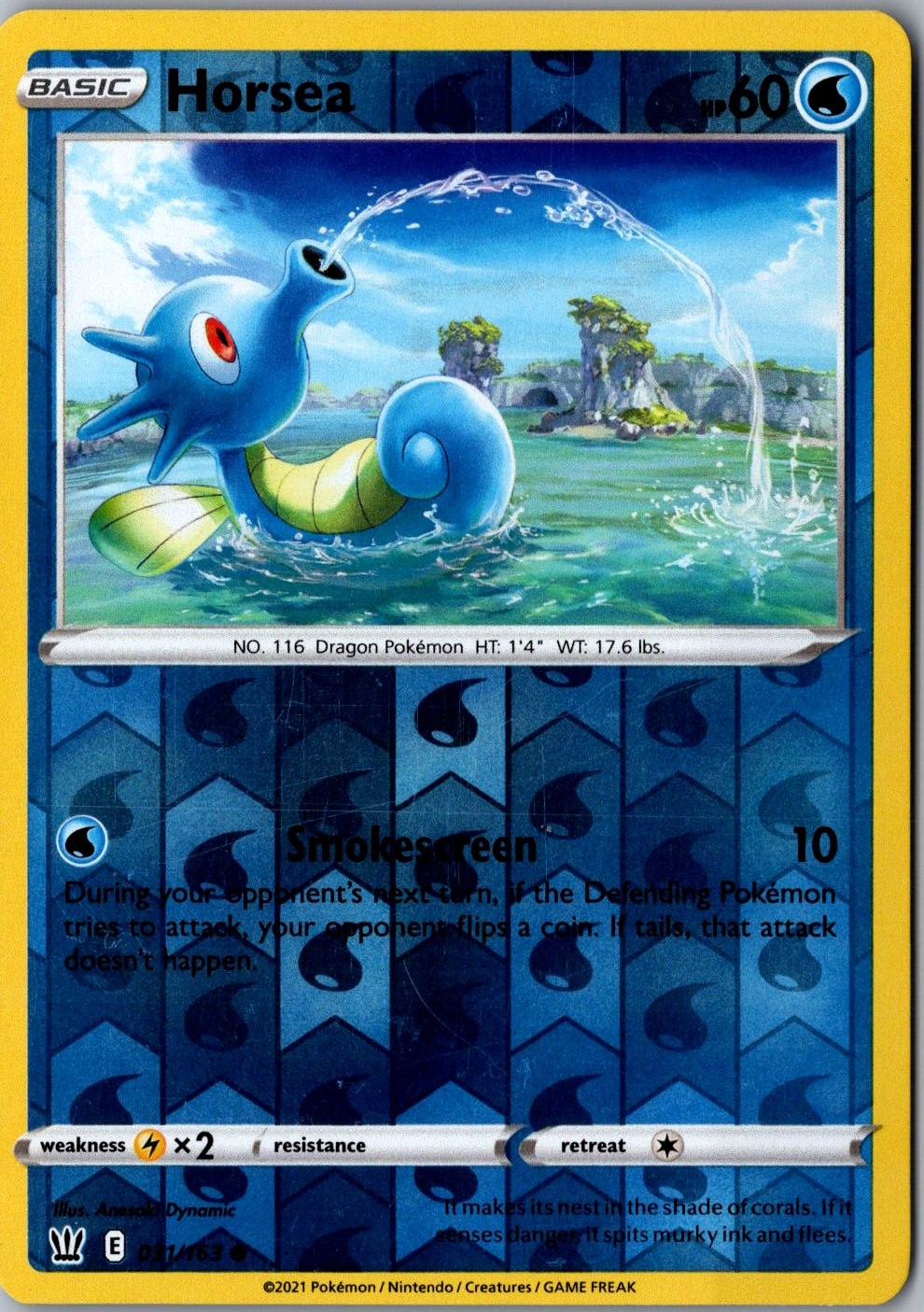 Horsea Reverse Holo 031/163 Common SWSH05 Battle Styles LP Pokemon Card