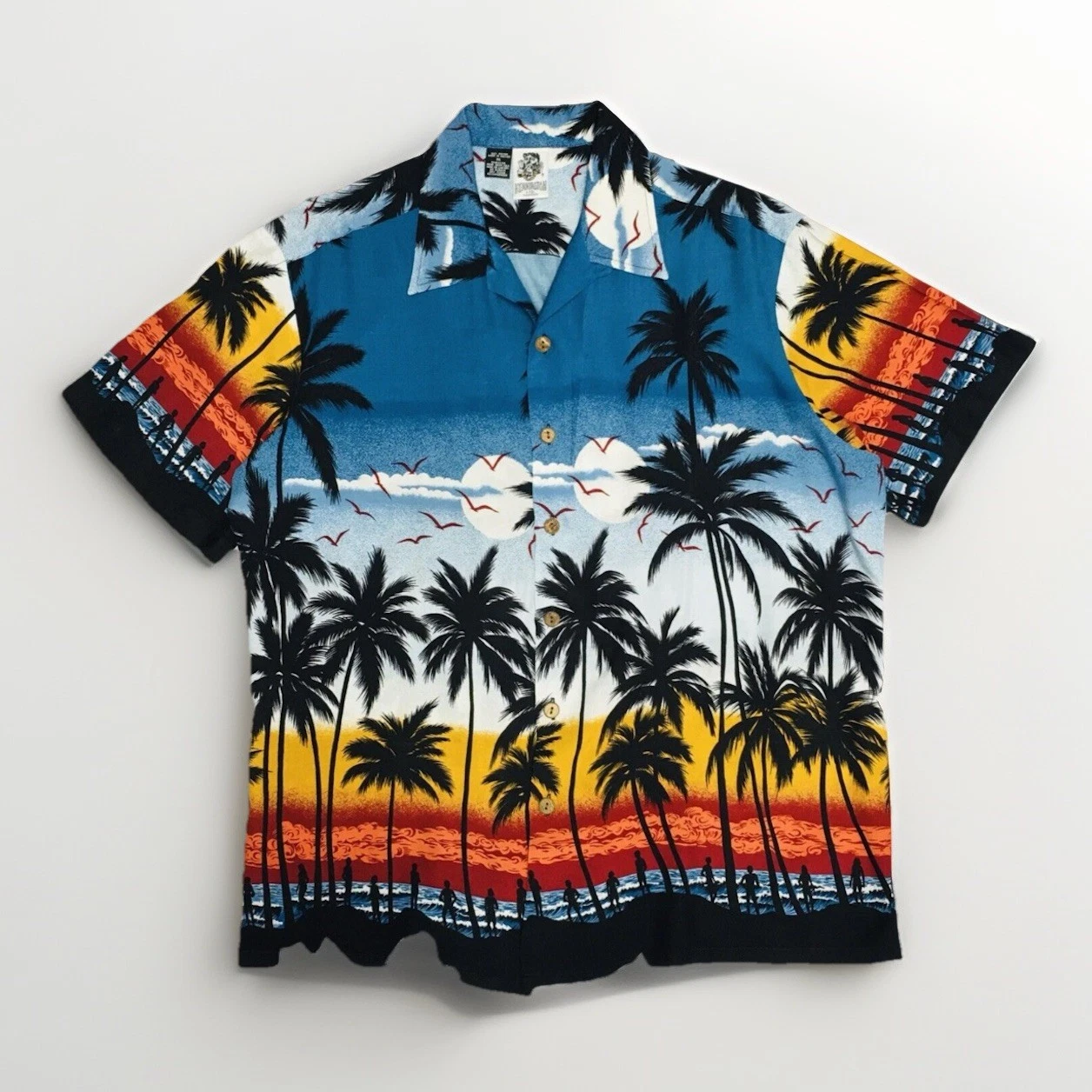 VINTAGE Kennington Hawaiian Shirt Men’s XL Rayon Surf Beach Palm Tree Short Slv