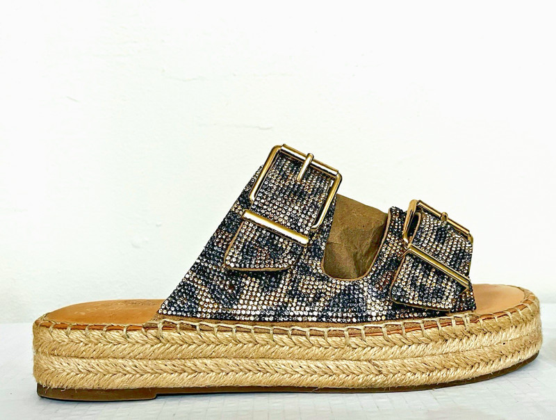 GIANNI BINI Leopard RHINESTONE EMBELLISHED SLIDE ON PLATFORM SANDAL Women Sz 8.5