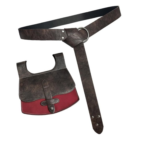 Historical Reenactment Accessory Set Medieval PU Leather Waist Belt Bags - Picture 10 of 12