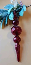 Frontgate Hand Blown Glass Finial Shaped Long Red Glass Christmas Ornament 8"