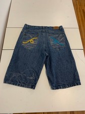 Old Skool Shorts 40 Medium Wash Y2K Embroidered Baggy Jorts Skater Rap Grunge