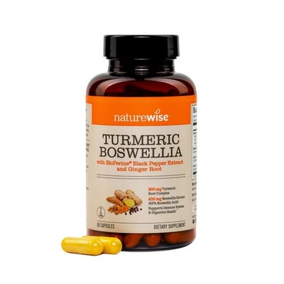 NatureWise Turmeric Boswellia Supplement with BioPerine 60 Count (Pack of 1) 