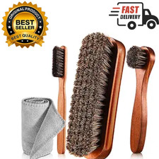 4pc Horse hair Shoe Polish Brush Shine Kit Leather Boot Cleaning Dauber Cloth4