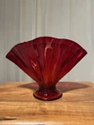 1920s-30s Vintage Mandarin Red Glass Fenton Fan Vase Unmarked Unique