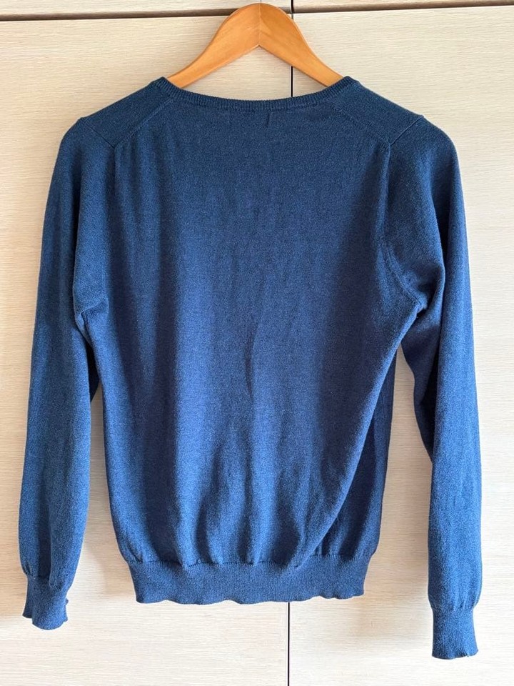 Margaret Howell Blue Cotton Wool Long Sleeve Button Cardigan Women's ...