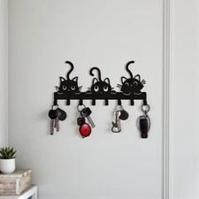 Iron Cat Key Hook Rack | Stylish Metal Wall-Mount Key Holder