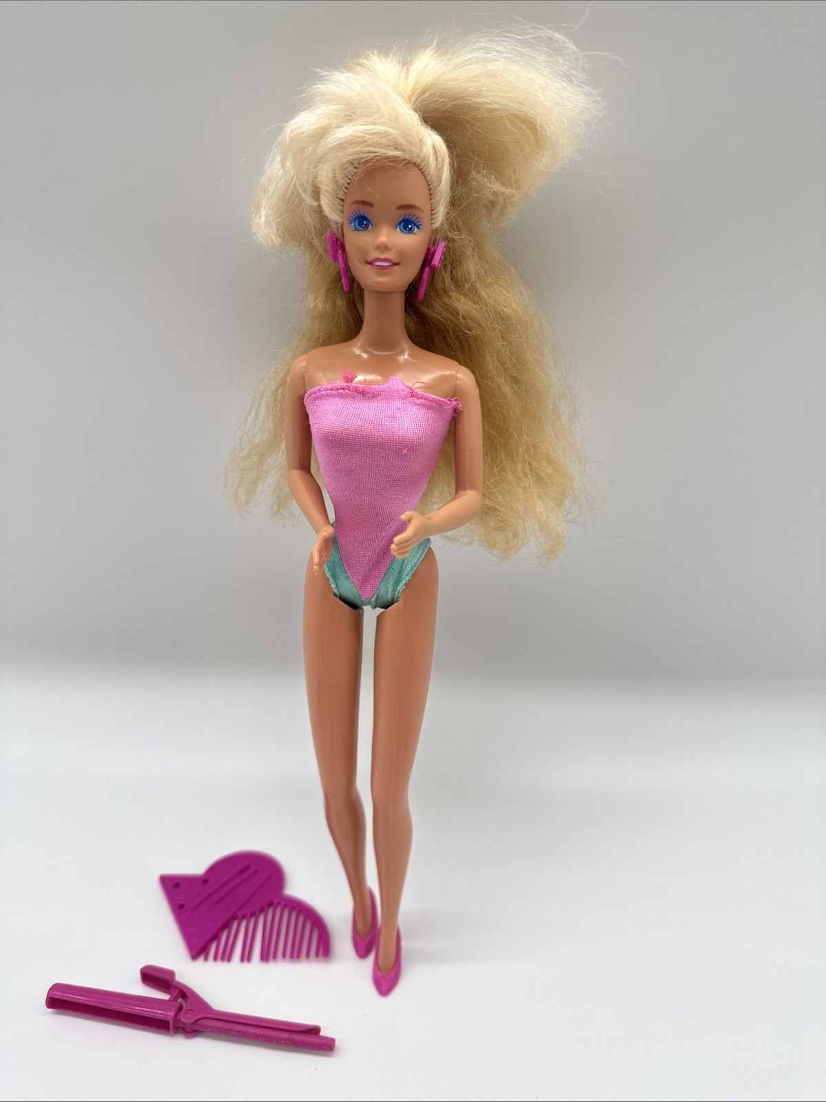 1988 Barbie Style Magic Doll Vintage Mattel Pink Bodysuit w Curling Iron Comb