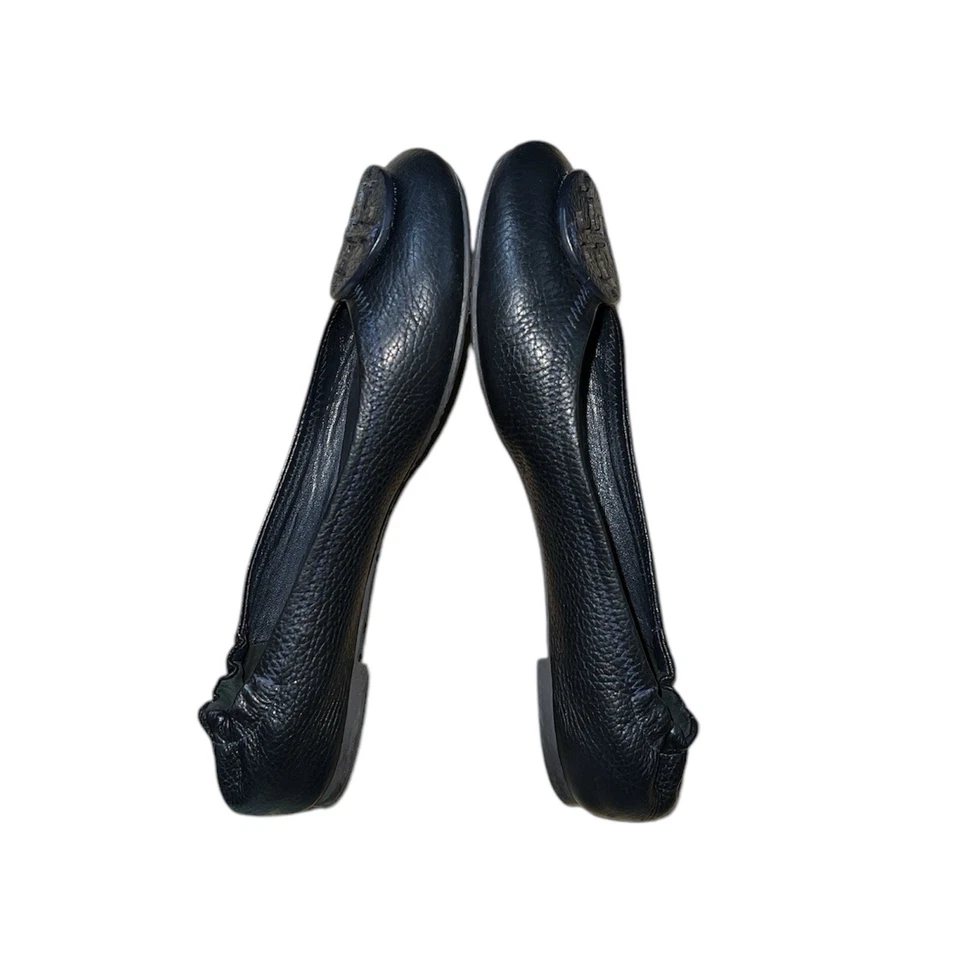 Tory Burch Women’s Reva Black Leather Ballet Flats Size 7 Slip On Medallion Logo - Image 4 of 4