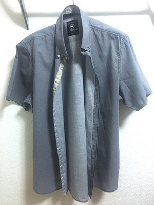 Lerros men's shirt short sleeve gray blue size M shirt cotton