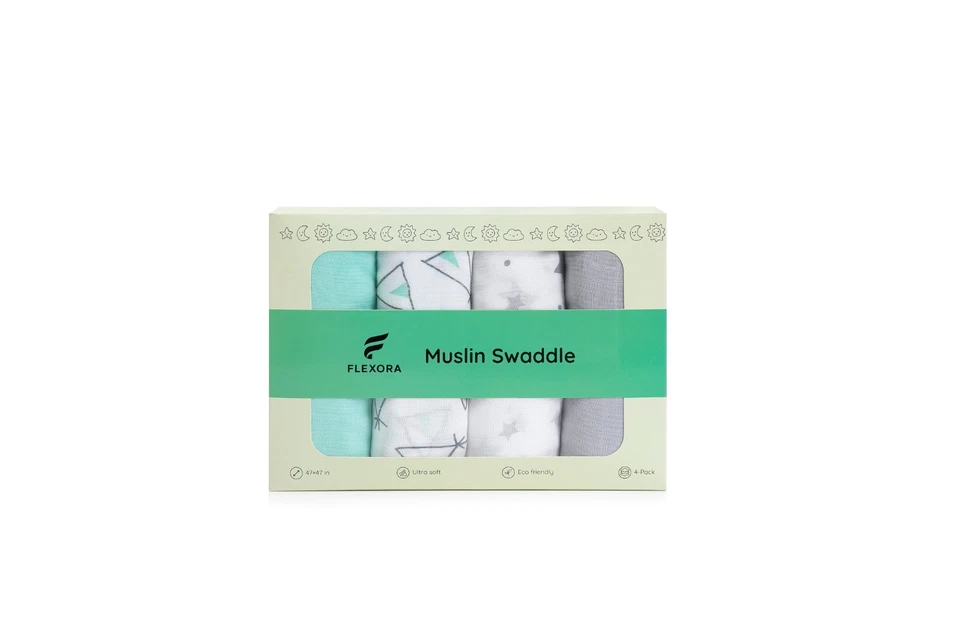 Manta de muselina para bebé 70 % bambú 30 % algodón 4 piezas, 47x47 Foto 2 de 4