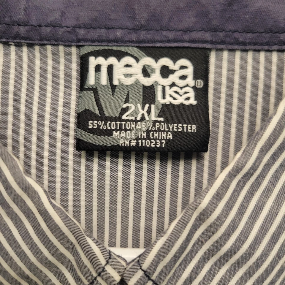 Vintage Mecca Button Up Long Sleeve Shirt Mens 2XL Black Striped Y2K 90s - Image 3 of 4