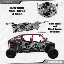 Gray Distressed Camo Racing Graphics kit fits Polaris RZR 1000 4 Door 14-18