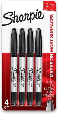 SHARPIE Twin Tip Permanent Markers, Fine and Ultra Fine, Black, 4 Count