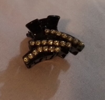 Vintage Rhinestone Hair Claw Clip Black & Clear Stones  display picture 2